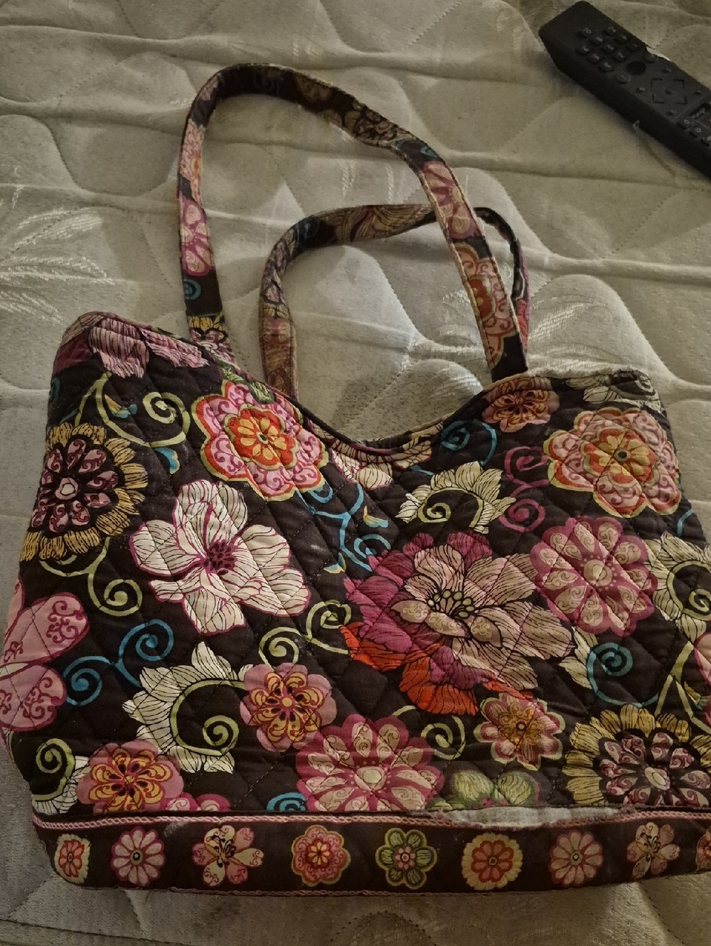 Vera Bradley Quilted Floral Tote - Brown, Pink & Blue